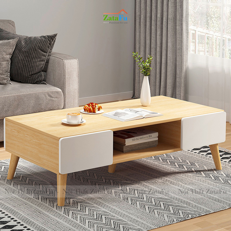 Bàn sofa chân gỗ với 4 hộc tủ kéo thiết kế đơn giản BSF-09