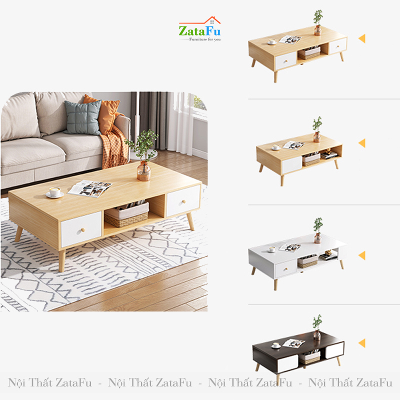 Bàn sofa chân gỗ với 4 hộc tủ kéo thiết kế đơn giản BSF-09