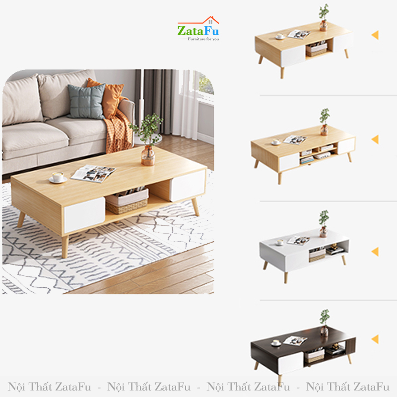 Bàn sofa chân gỗ với 4 hộc tủ kéo thiết kế đơn giản BSF-09
