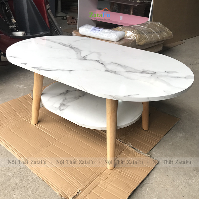 Bàn trà sofa 2 tầng hình trứng chân gỗ thiết kế đơn giản BSF-07