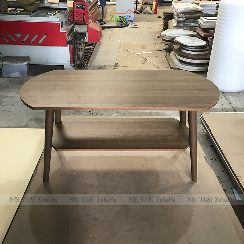 Bàn trà sofa 2 tầng hình trứng chân gỗ thiết kế đơn giản BSF-07
