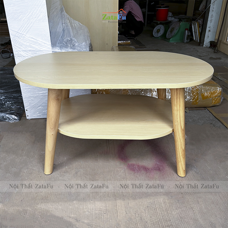 Bàn trà sofa 2 tầng hình trứng chân gỗ thiết kế đơn giản BSF-07