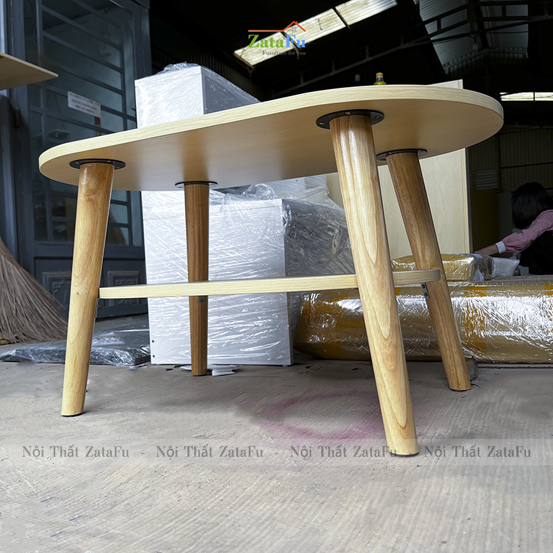 Bàn trà sofa 2 tầng hình trứng chân gỗ thiết kế đơn giản BSF-07
