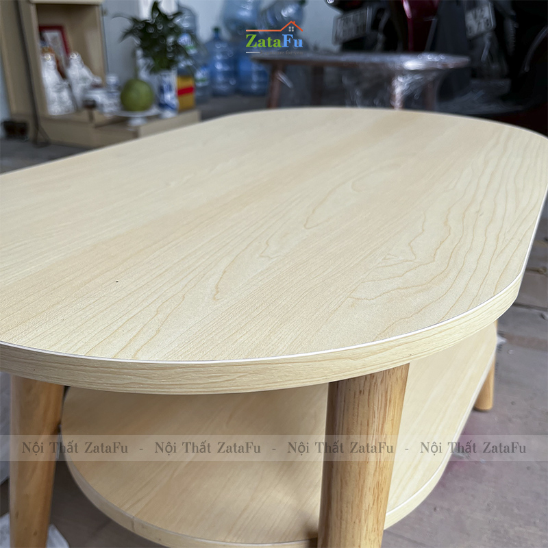 Bàn trà sofa 2 tầng hình trứng chân gỗ thiết kế đơn giản BSF-07