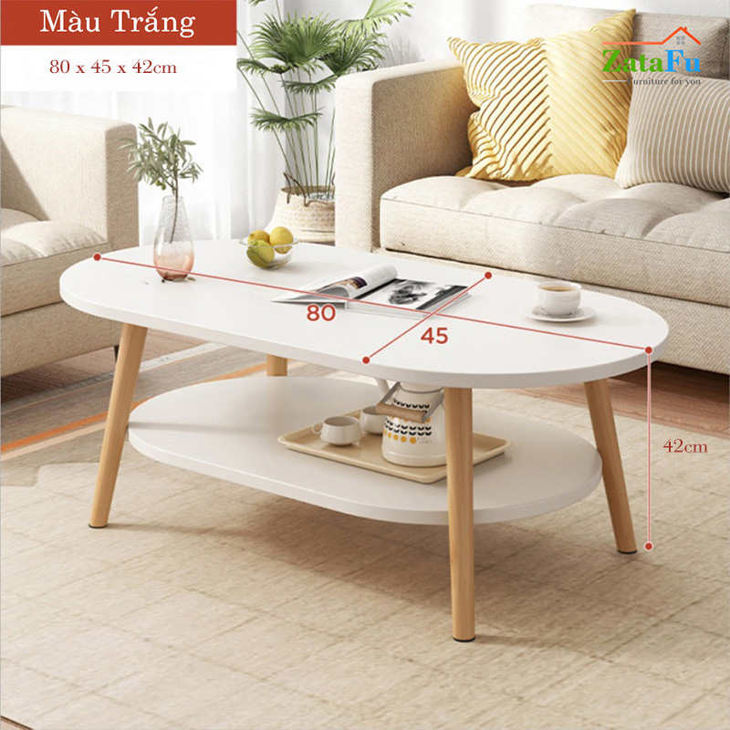 Bàn trà sofa 2 tầng hình trứng chân gỗ thiết kế đơn giản BSF-07