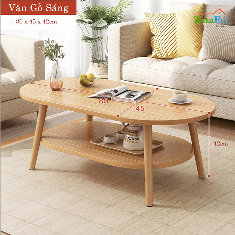 Bàn trà sofa 2 tầng hình trứng chân gỗ thiết kế đơn giản BSF-07