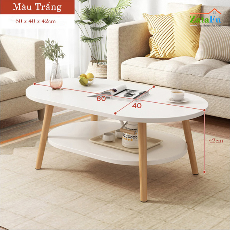 Bàn trà sofa 2 tầng hình trứng chân gỗ thiết kế đơn giản BSF-07