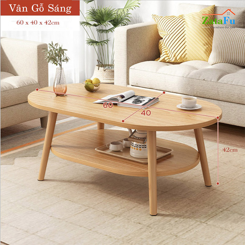 Bàn trà sofa 2 tầng hình trứng chân gỗ thiết kế đơn giản BSF-07