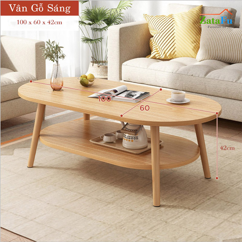 Bàn trà sofa 2 tầng hình trứng chân gỗ thiết kế đơn giản BSF-07