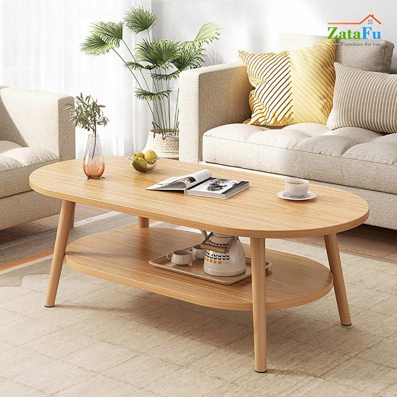 Bàn trà sofa 2 tầng hình trứng chân gỗ thiết kế đơn giản BSF-07