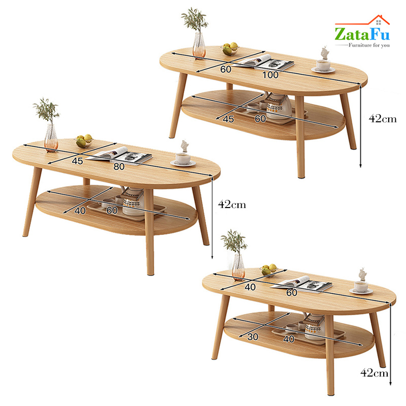Bàn trà sofa 2 tầng hình trứng chân gỗ thiết kế đơn giản BSF-07