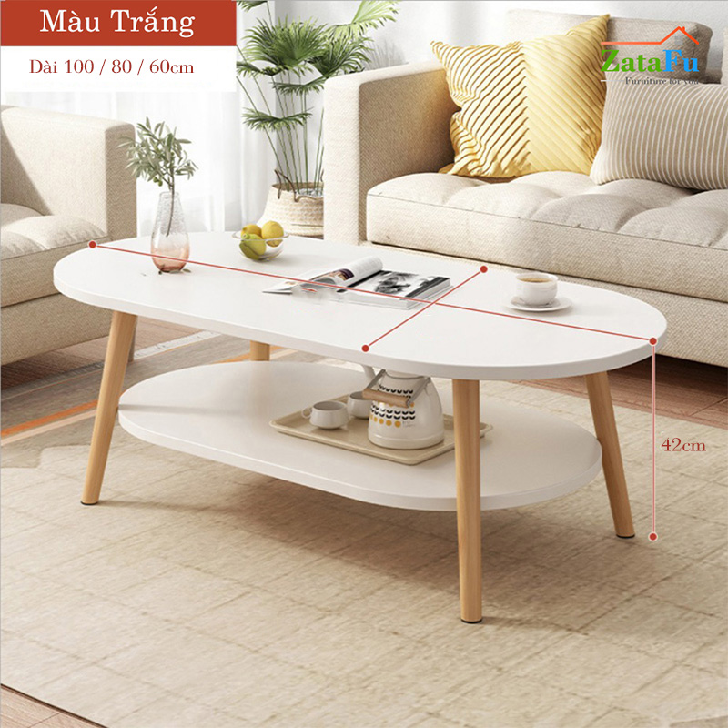 Bàn trà sofa 2 tầng hình trứng chân gỗ thiết kế đơn giản BSF-07
