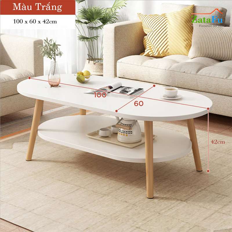 Bàn trà sofa 2 tầng hình trứng chân gỗ thiết kế đơn giản BSF-07