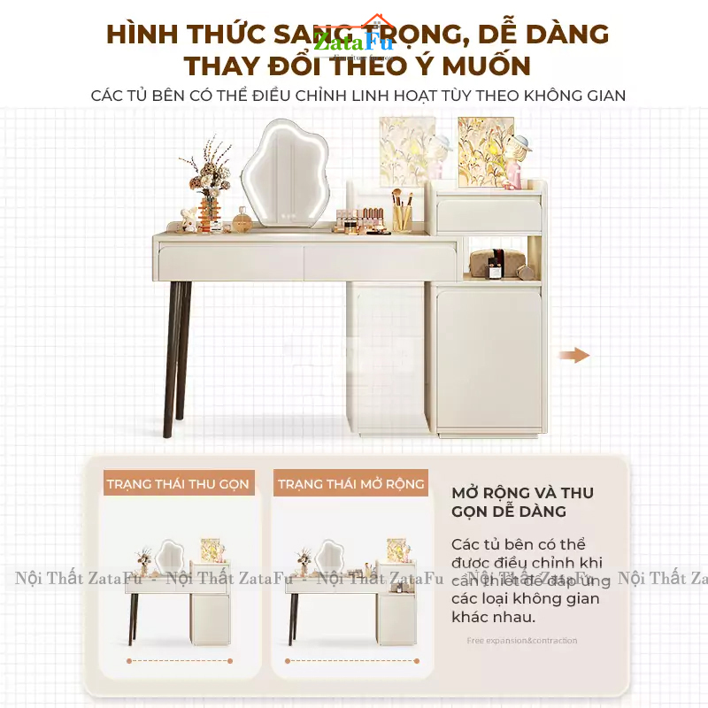 Bàn Trang Điểm Chân Gỗ Tự Nhiên Có Thể Tùy Chỉnh Kích Thước BTD-36 ZataFu