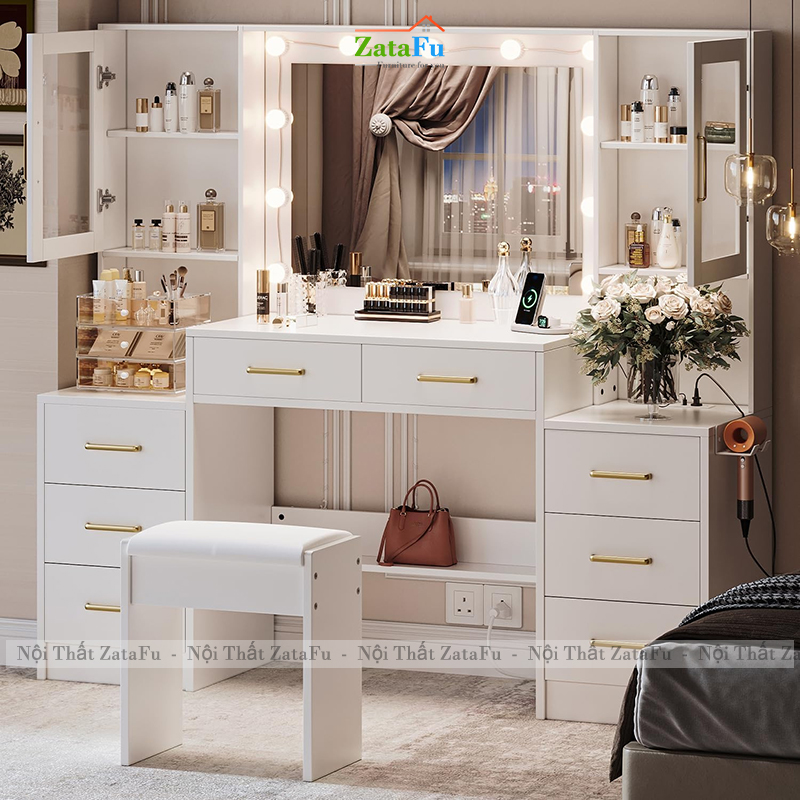 Bàn Trang Điểm Nhiều Ngăn Chứa Đồ Tiện Dụng Kết Hợp Hiện Đại Và Cổ Điển BTD-31 ZataFu