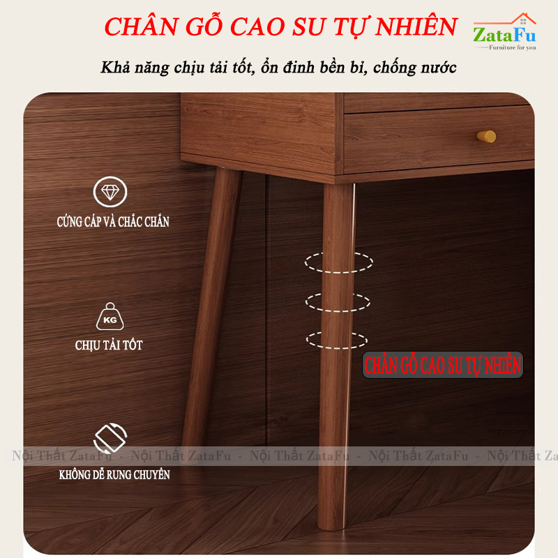 Bàn Trang Điểm Chân Gỗ Tự Nhiên Thiết Kế Nhiều Ngăng Chứa Đồ BTD-30 ZataFu