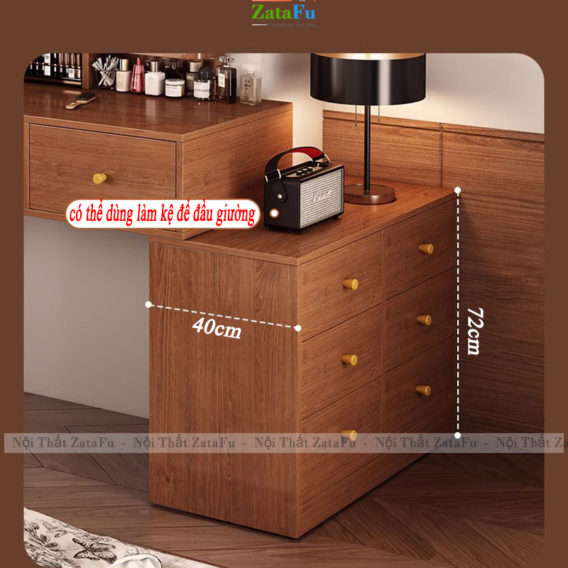 Bàn Trang Điểm Chân Gỗ Tự Nhiên Thiết Kế Nhiều Ngăng Chứa Đồ BTD-30 ZataFu