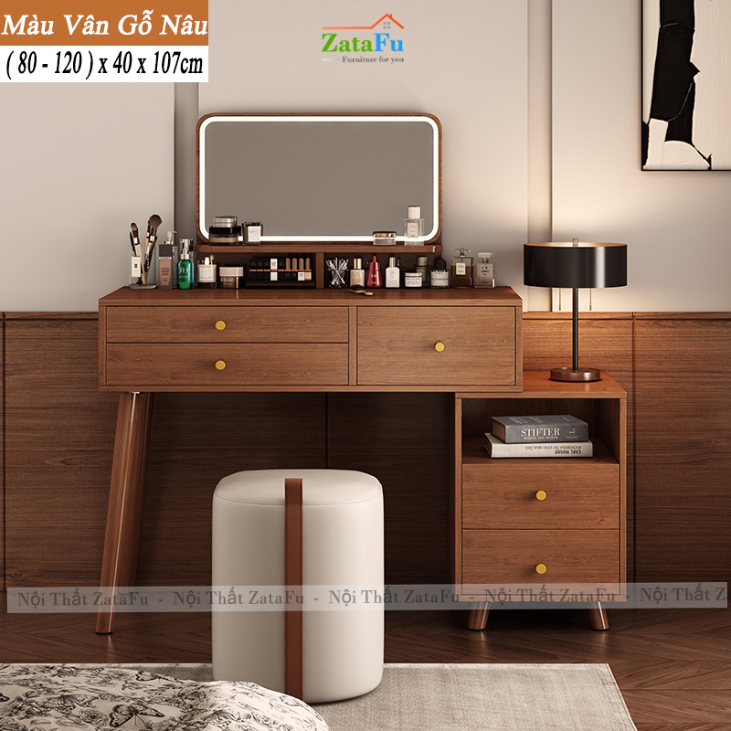Bàn Trang Điểm Chân Gỗ Tự Nhiên Thiết Kế Nhiều Ngăng Chứa Đồ BTD-30 ZataFu