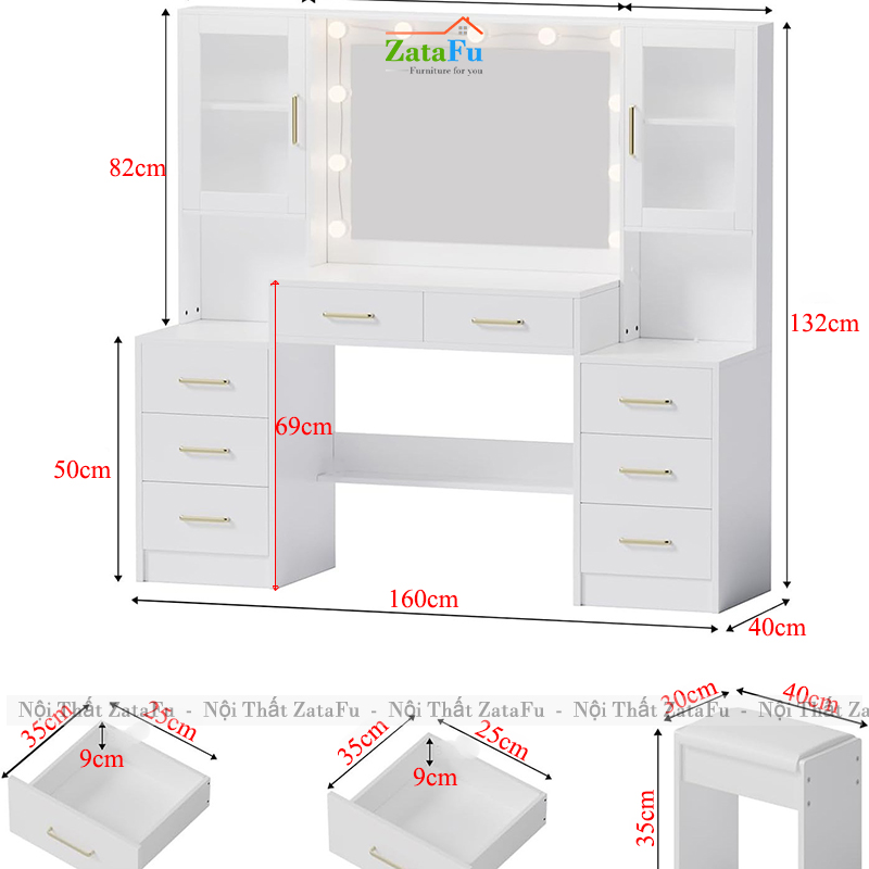 Bàn Trang Điểm Nhiều Ngăn Chứa Đồ Tiện Dụng Kết Hợp Hiện Đại Và Cổ Điển BTD-31 ZataFu