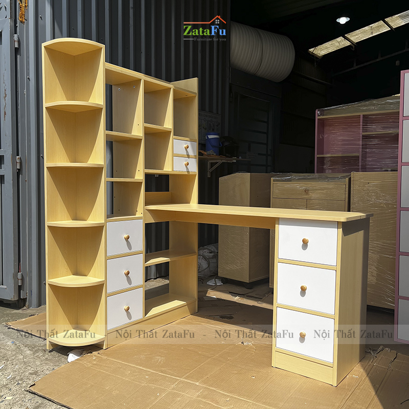 Bàn làm việc, bàn vi tính đi liền kệ sách BLV-52