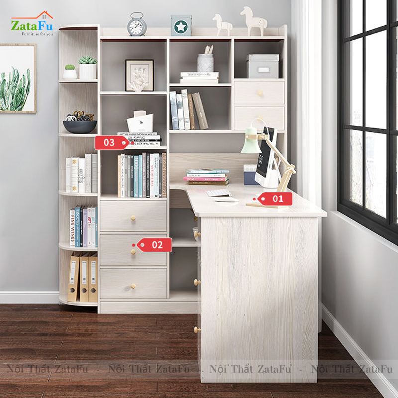 Bàn làm việc, bàn vi tính đi liền kệ sách BLV-52