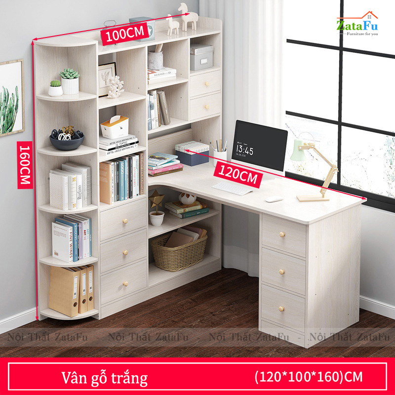 Bàn làm việc, bàn vi tính đi liền kệ sách BLV-52