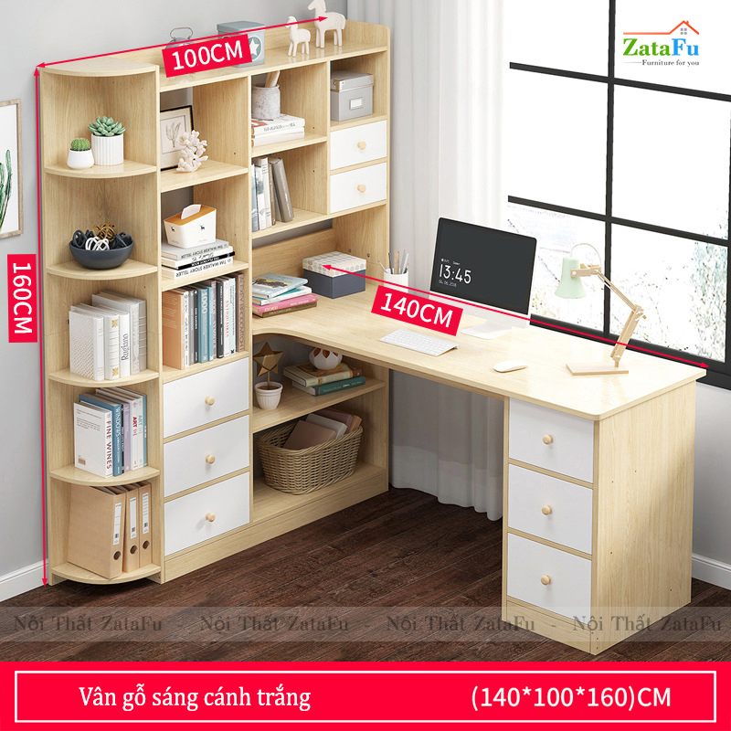 Bàn làm việc, bàn vi tính đi liền kệ sách BLV-52