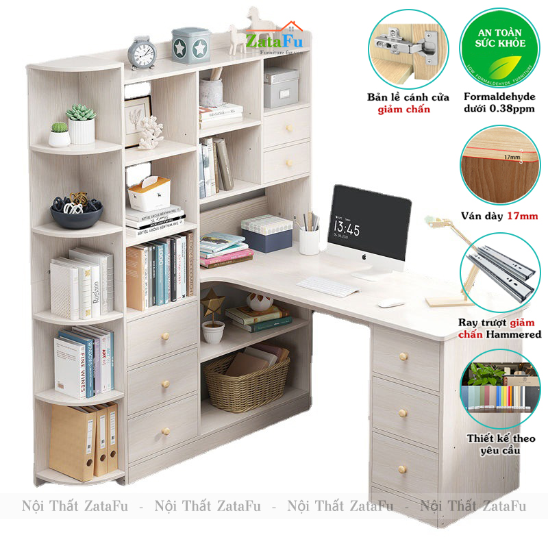Bàn làm việc, bàn vi tính đi liền kệ sách BLV-52