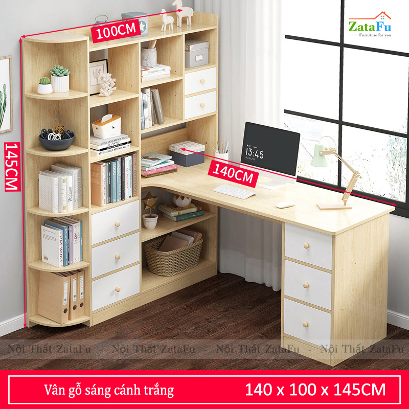 Bàn làm việc, bàn vi tính đi liền kệ sách BLV-52