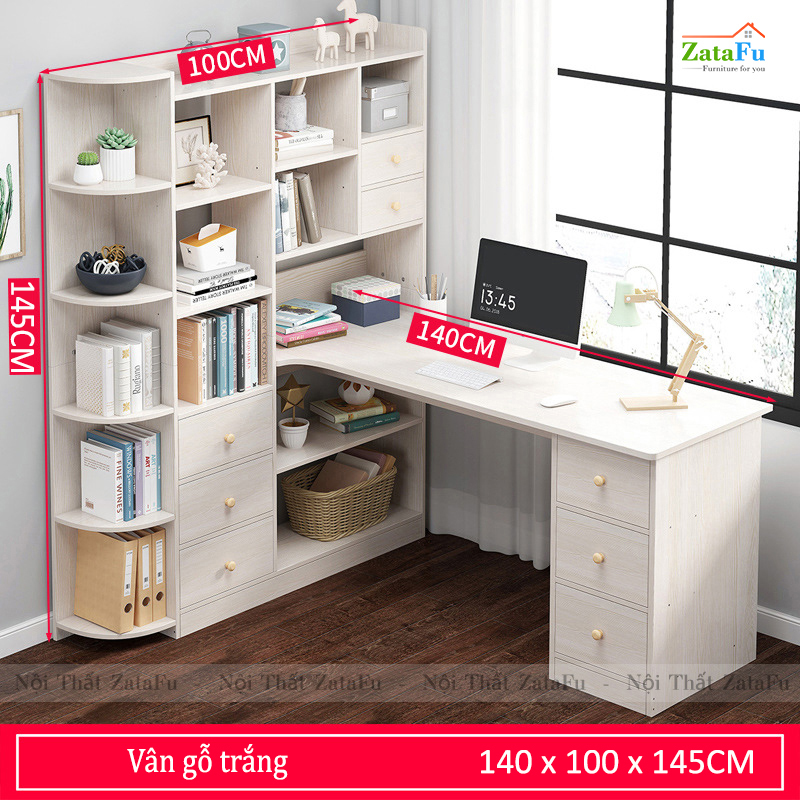 Bàn làm việc, bàn vi tính đi liền kệ sách BLV-52