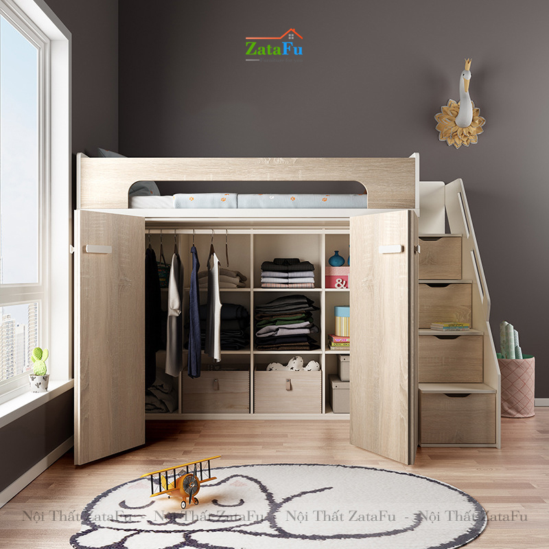 Giường tầng cho trẻ tích hợp tủ quần áo và ngăn đựng sách GG-07
