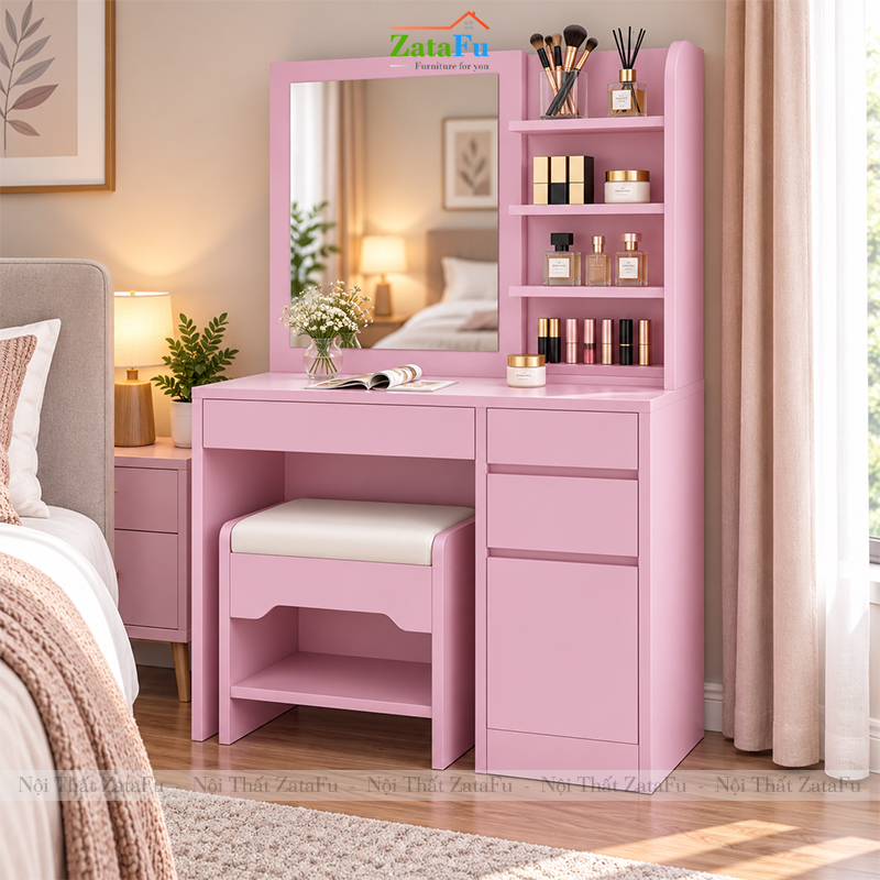 Bàn Trang Điểm Phong Cách Bắc Âu Có Kèm Ghế Thiết Kế Đơn Giản BTD-33 ZataFu
