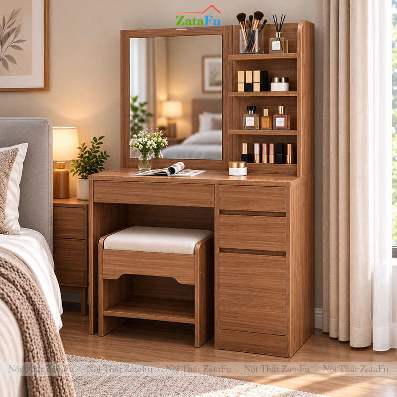 Bàn Trang Điểm Phong Cách Bắc Âu Có Kèm Ghế Thiết Kế Đơn Giản BTD-33 ZataFu