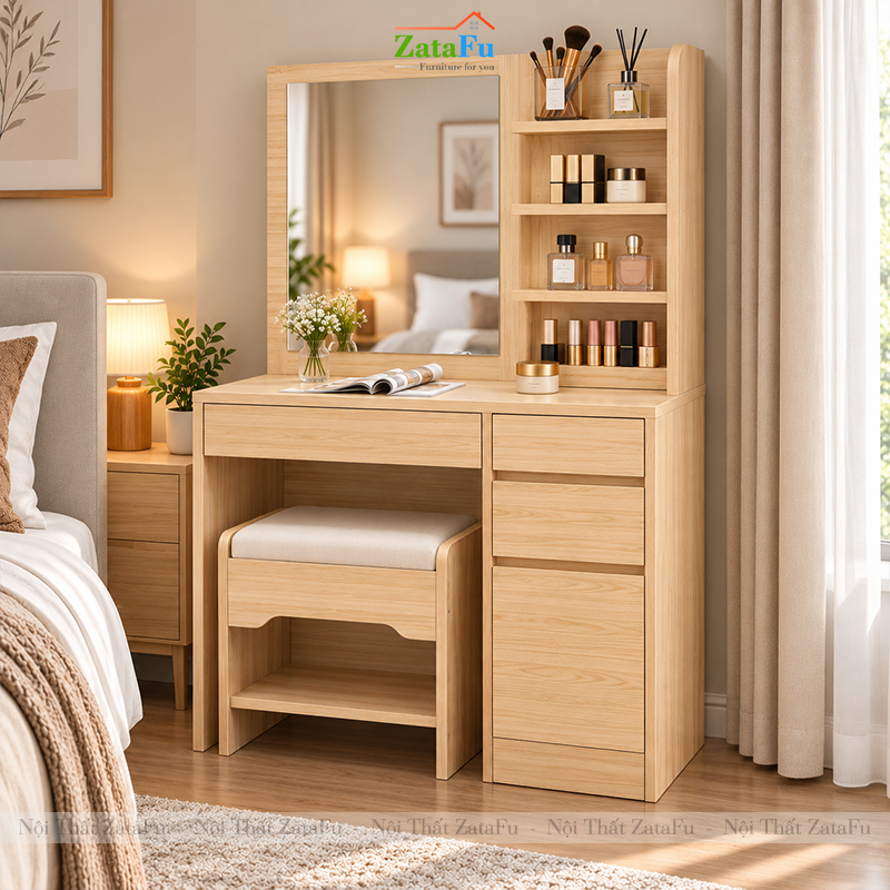 Bàn Trang Điểm Phong Cách Bắc Âu Có Kèm Ghế Thiết Kế Đơn Giản BTD-33 ZataFu