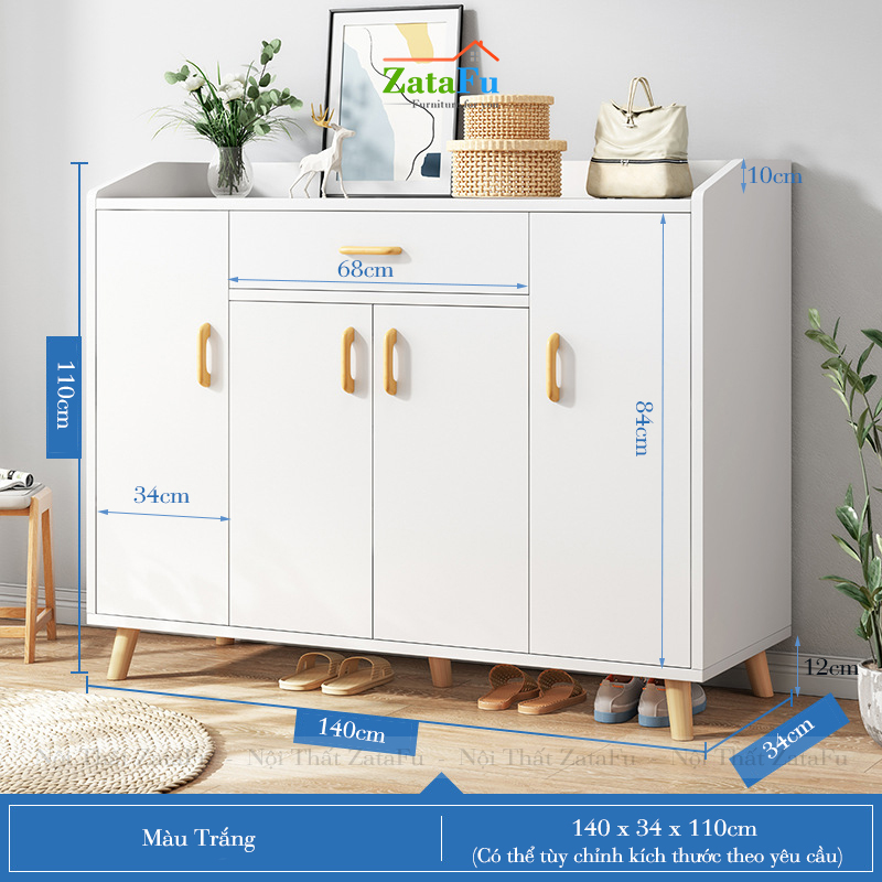 Tủ đựng giày gỗ 4 cánh chân gỗ TGIAY-07