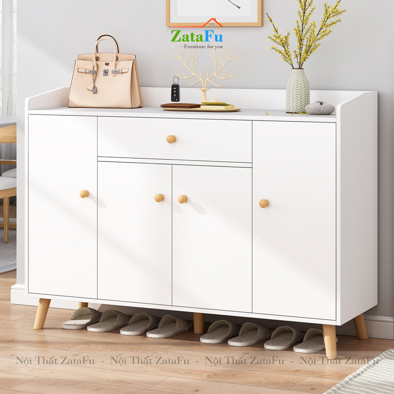 Tủ đựng giày gỗ 4 cánh chân gỗ TGIAY-07