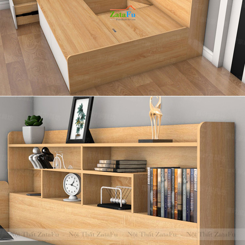 Giường ngủ gỗ 2 người có kệ sách trang trí GG-01