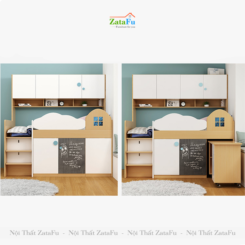 Giường ngủ cho bé kèm tủ quần áo và kệ GG-04