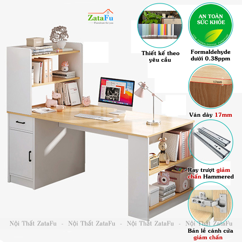 Bàn làm việc gỗ hiện đại cao cấp kèm kệ sách BLV-29
