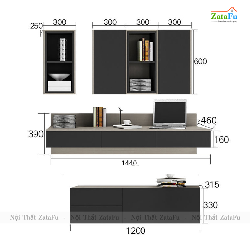 Bàn học, bàn làm việc gắn tường hiện đại kết hợp kệ sách treo BLV-88