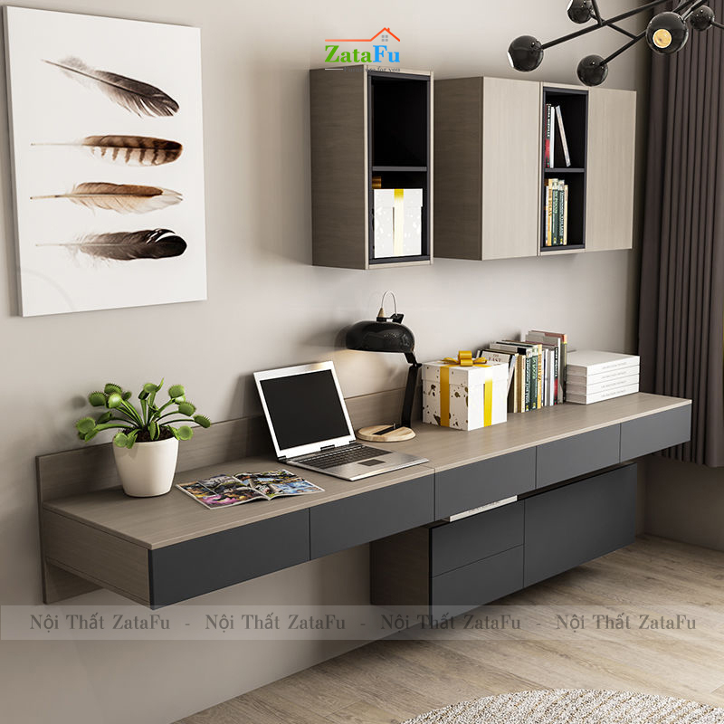 Bàn học, bàn làm việc gắn tường hiện đại kết hợp kệ sách treo BLV-88