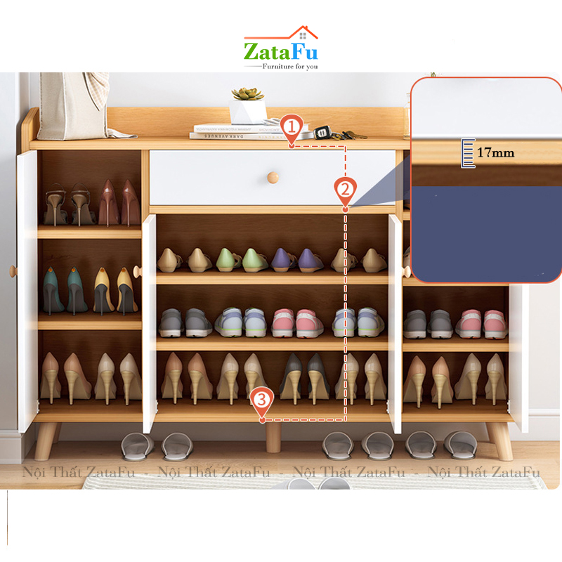 Tủ đựng giày gỗ 4 cánh chân gỗ TGIAY-07