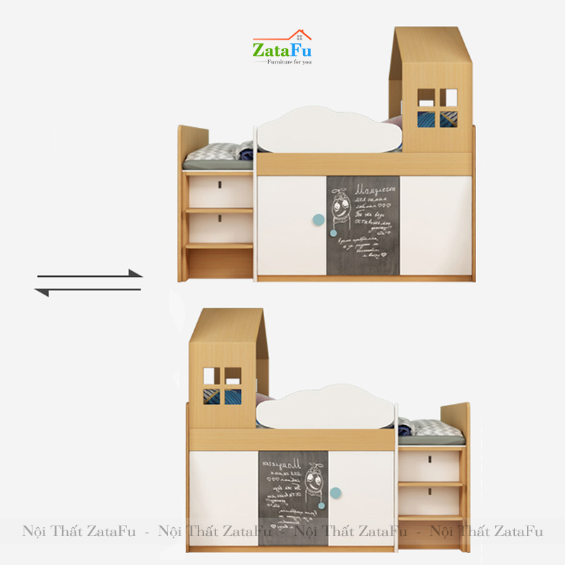Giường ngủ cho bé kèm tủ quần áo và kệ GG-04