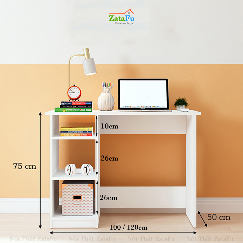 Bàn Làm Việc Gỗ Giá Rẻ Kèm Kệ Sách BLV-36 ZataFu