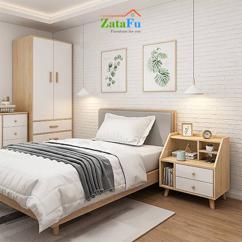 Kệ đầu giường 2 ngăn kéo phong cách Bắc Âu TUTT-02
