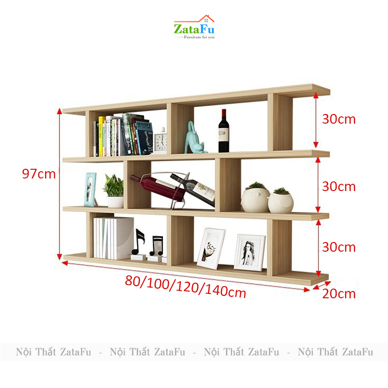 Giá sách gỗ gắn tường 3 tầng hiện đại KTT-114