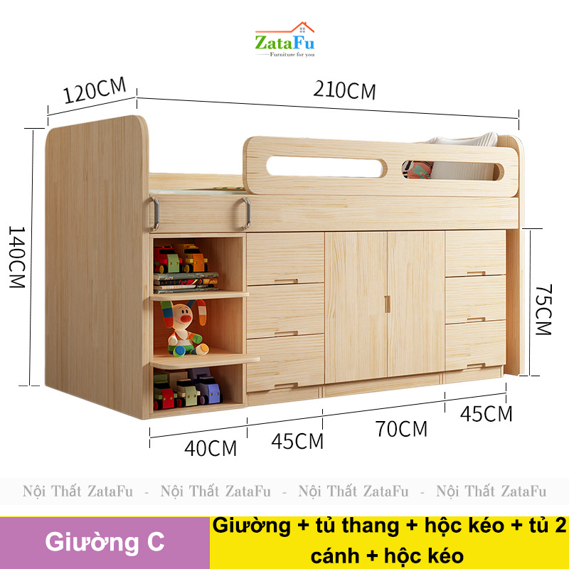 Giường ngủ đa năng kết hợp modul nội thất hiện đại cho bé GG-42