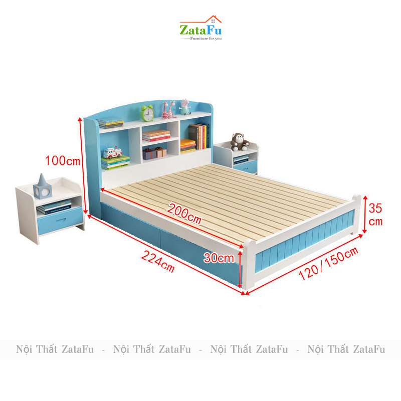 Giường ngủ gỗ kết hợp kệ sách đầu giường xinh xắn cho bé GG-36