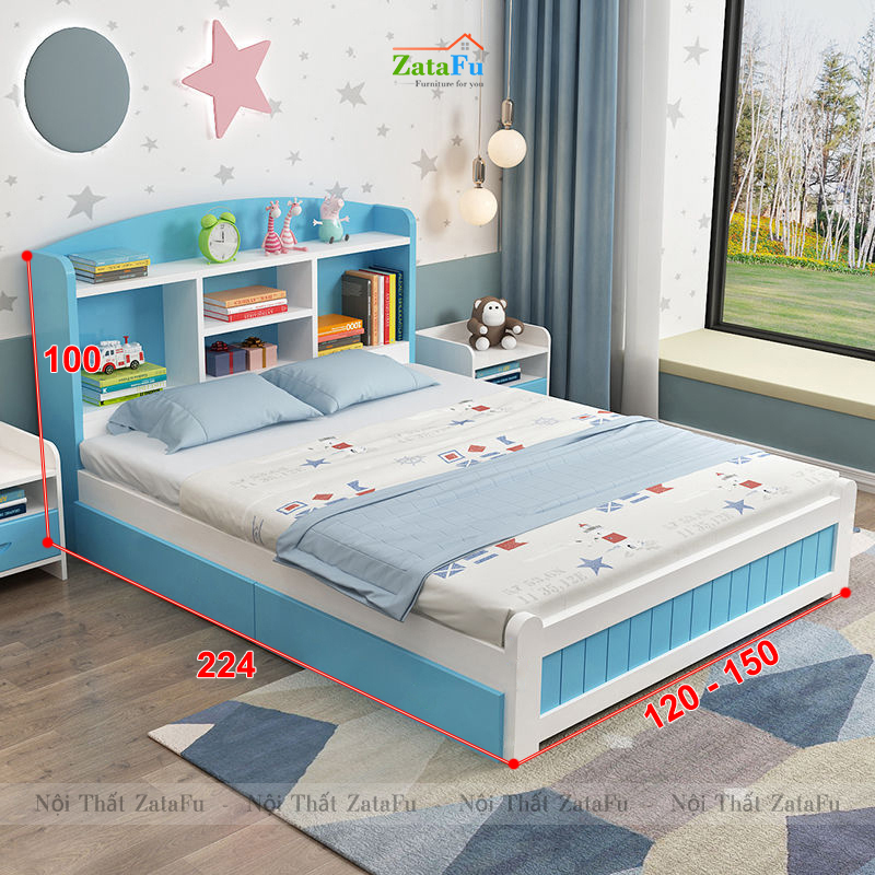 Giường ngủ gỗ kết hợp kệ sách đầu giường xinh xắn cho bé GG-36