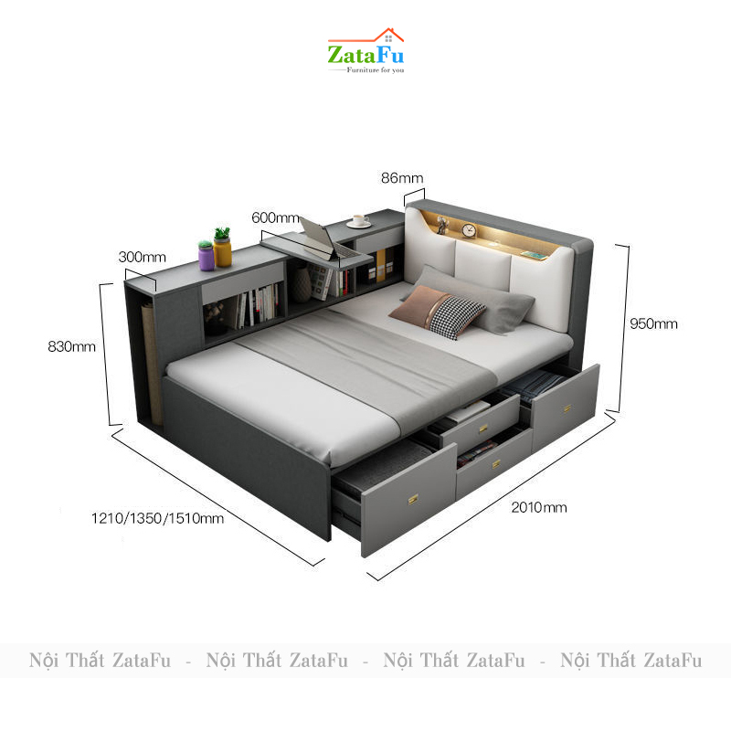 Giường ngủ đa năng kết hợp kệ sách bàn xoay GG-31